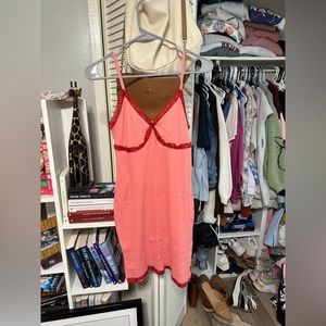 Pink dress with red lace details